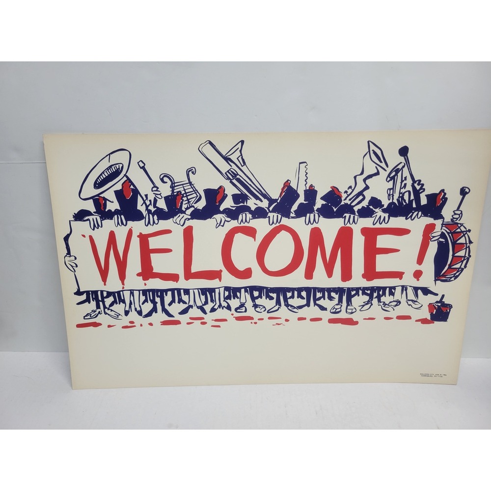 Vtg 1984 Balloon City USA Welcome Marching Band yard sign Poster Art Print 22x14